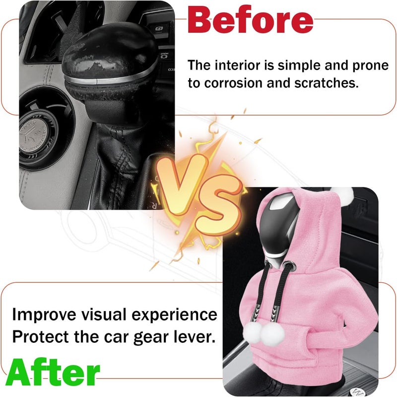 SuperKaKa Car Gear Shift Knob Hoodie Cover with Fur Ball - Universal Automotive Cute Gear Shifter Protector Covers,Comfortable Cars Interior Accessories for Men Women (Pink) - Image 4